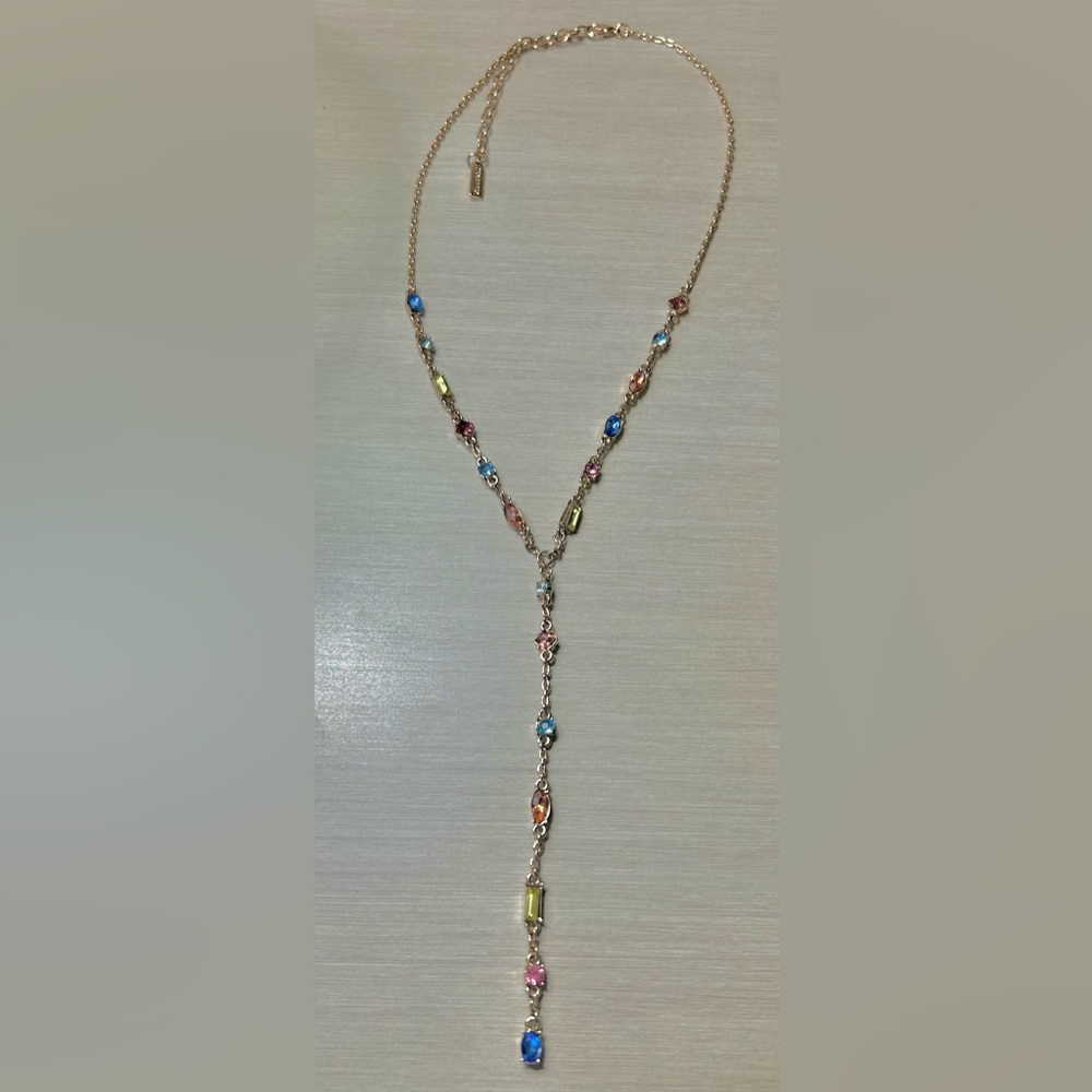 Elegant Multicolor Gemstone Lariat Style Necklace
